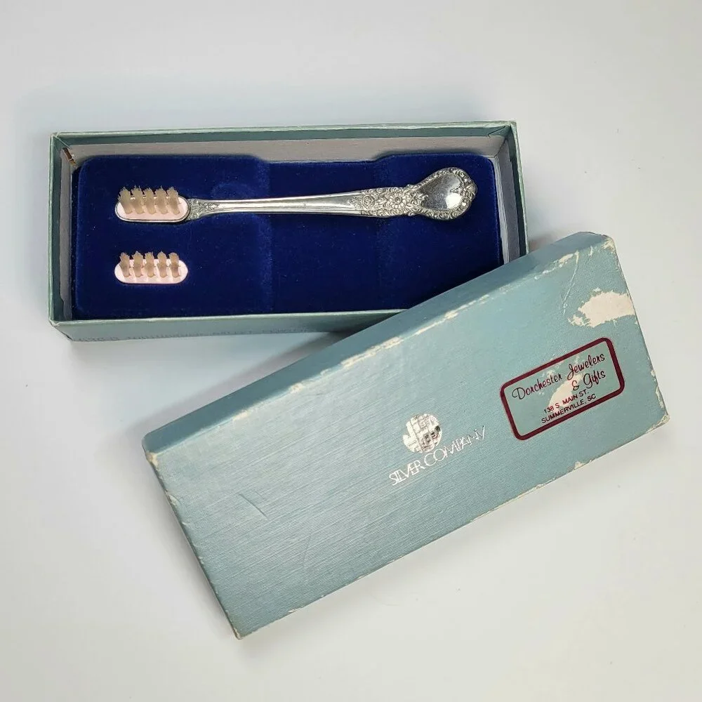 Web Silver Company Childs Toothbrush Sterling Head w/ Pewter Handle Vtg AS-IS